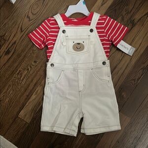 Carter's Cream One Piece Overalls with Bear Design with Matching Tee